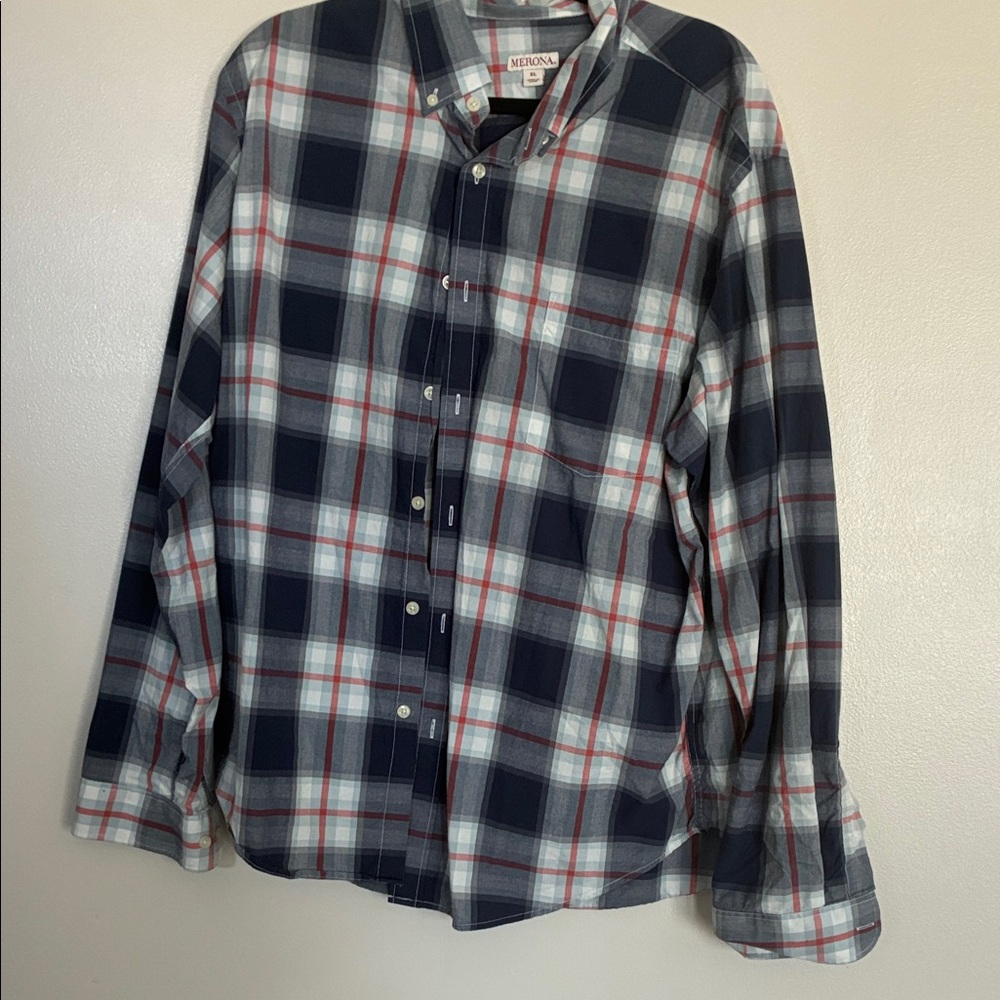 Merona Men's Navy and Red Checkered Shirt